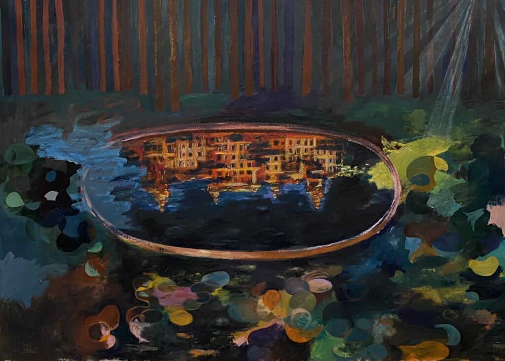 Damm 3 speglingar, 100 x130 cm, oil on canvas, 2026, Maria Lilja