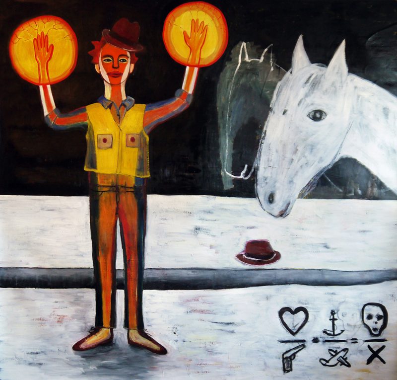 Maria Lilja, Beuys and Me and the Horse, 2016, oil on canvas, ca 200 x 200 cm.